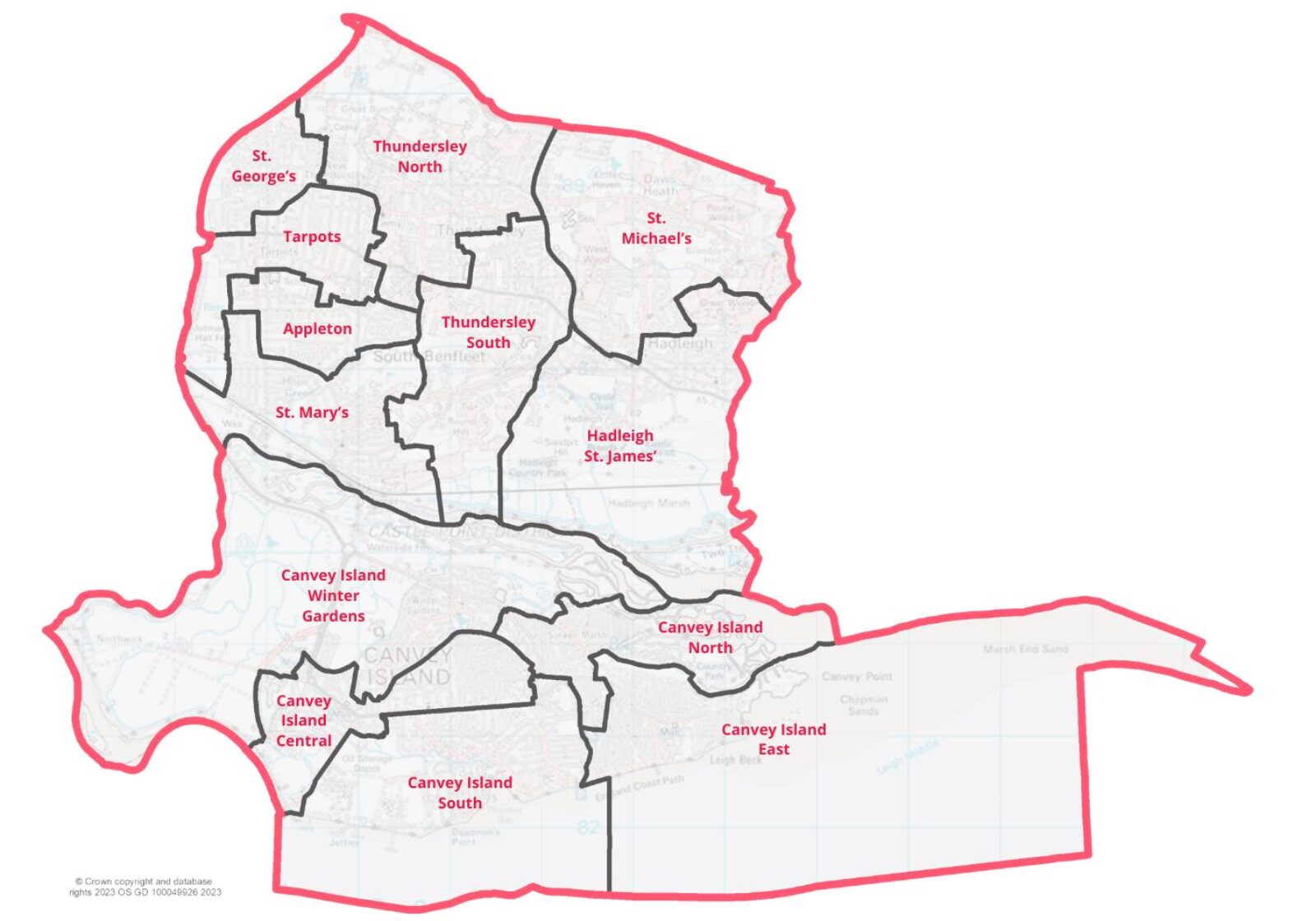 Castle Point Wards as of 2024